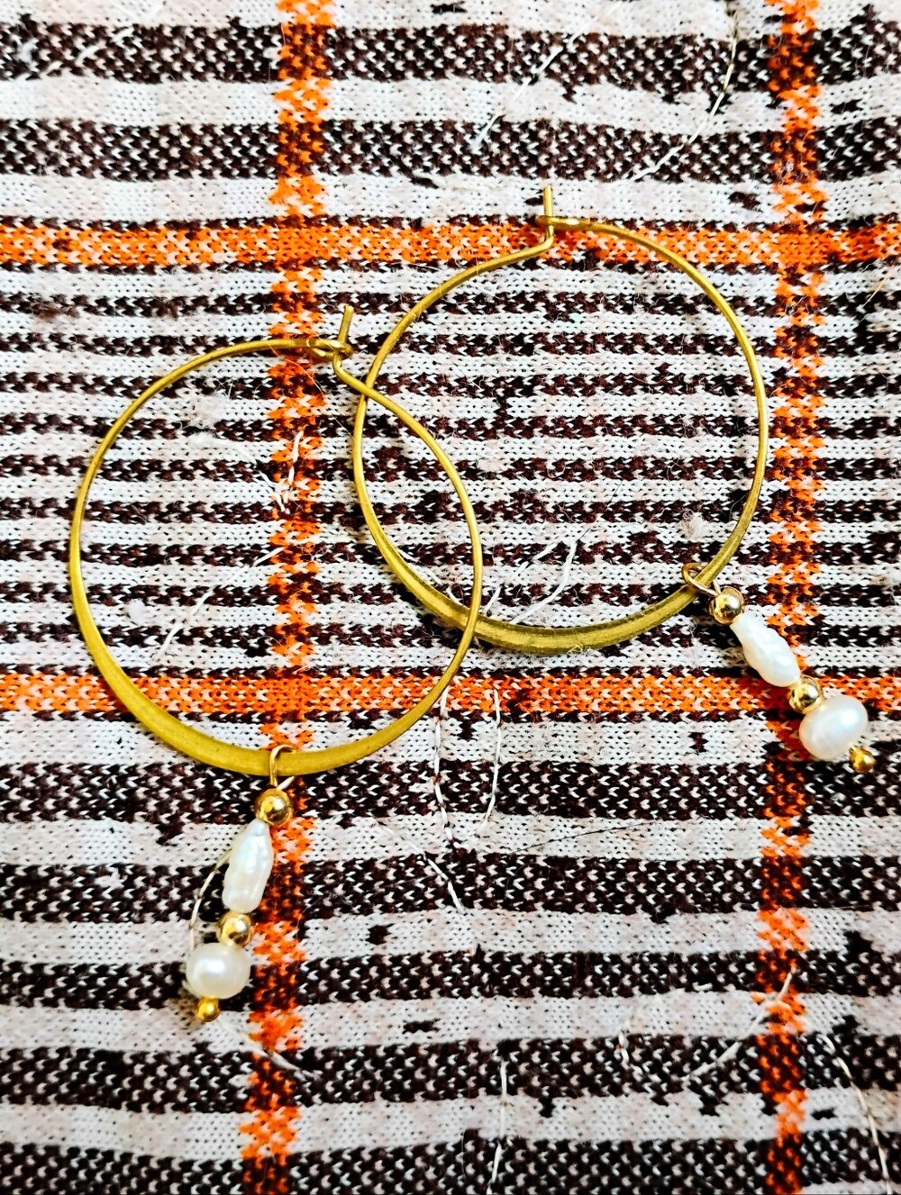 Large Hoop Earrings with Handmade Pearl Dangles
